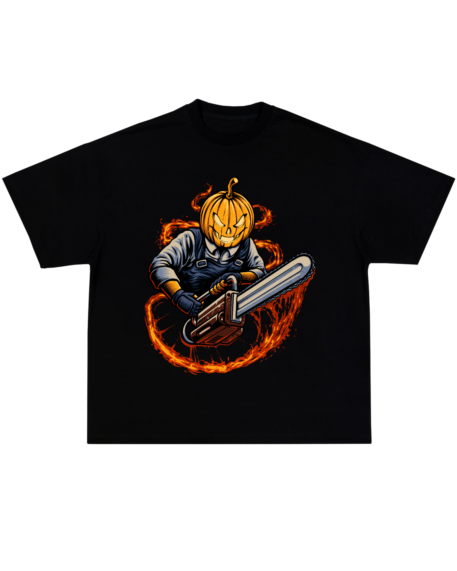Untitled-7 Halloween Pumpkin with Chainsaw OVERSIZE T-Shirt